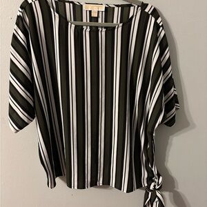 Michael Kors Black and White Boxy Tie Front Blouse